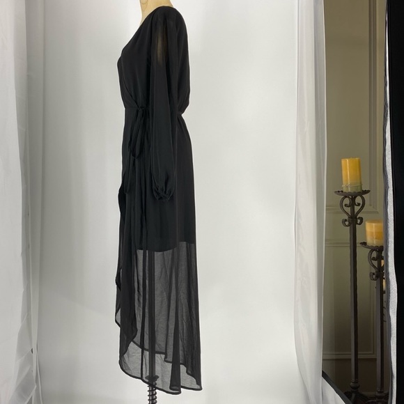 Bardot Black Wrap Dress with Sheer Long Sleeves Size 8 - Picture 3 of 4